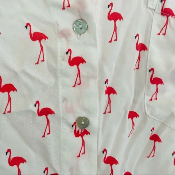 Just Living Flamingo Print Button Down Top Pink White Size L - Picture 6 of 15